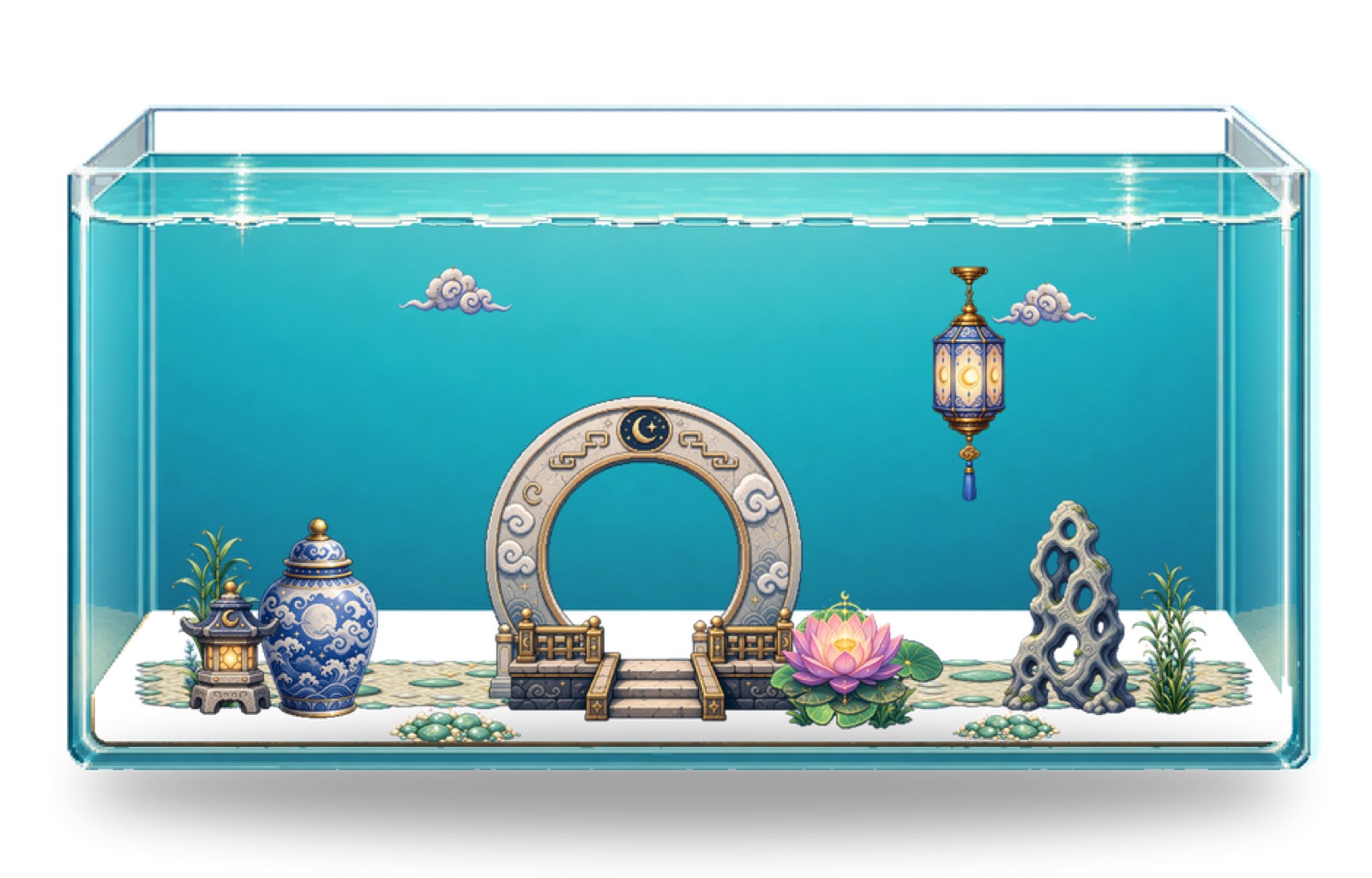 Moon Temple aquarium scene