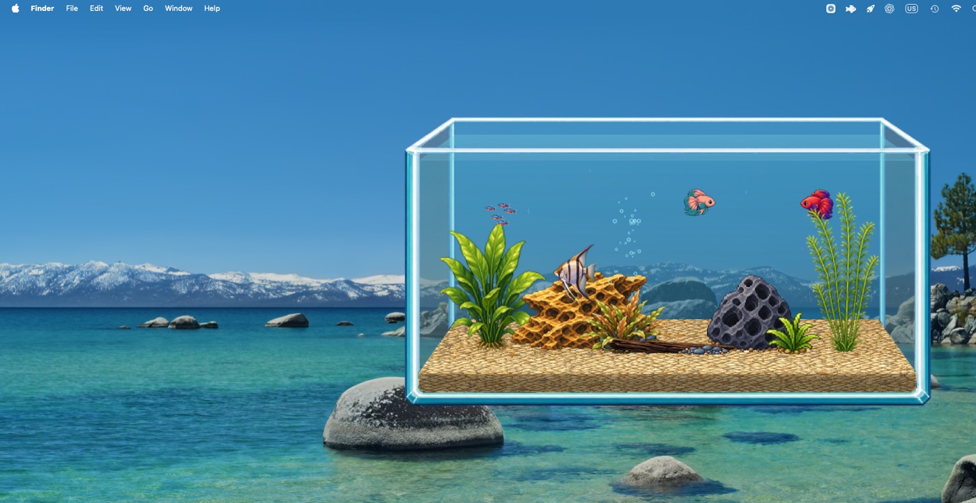 Pebble Reef aquarium floating over a clean Mac desktop